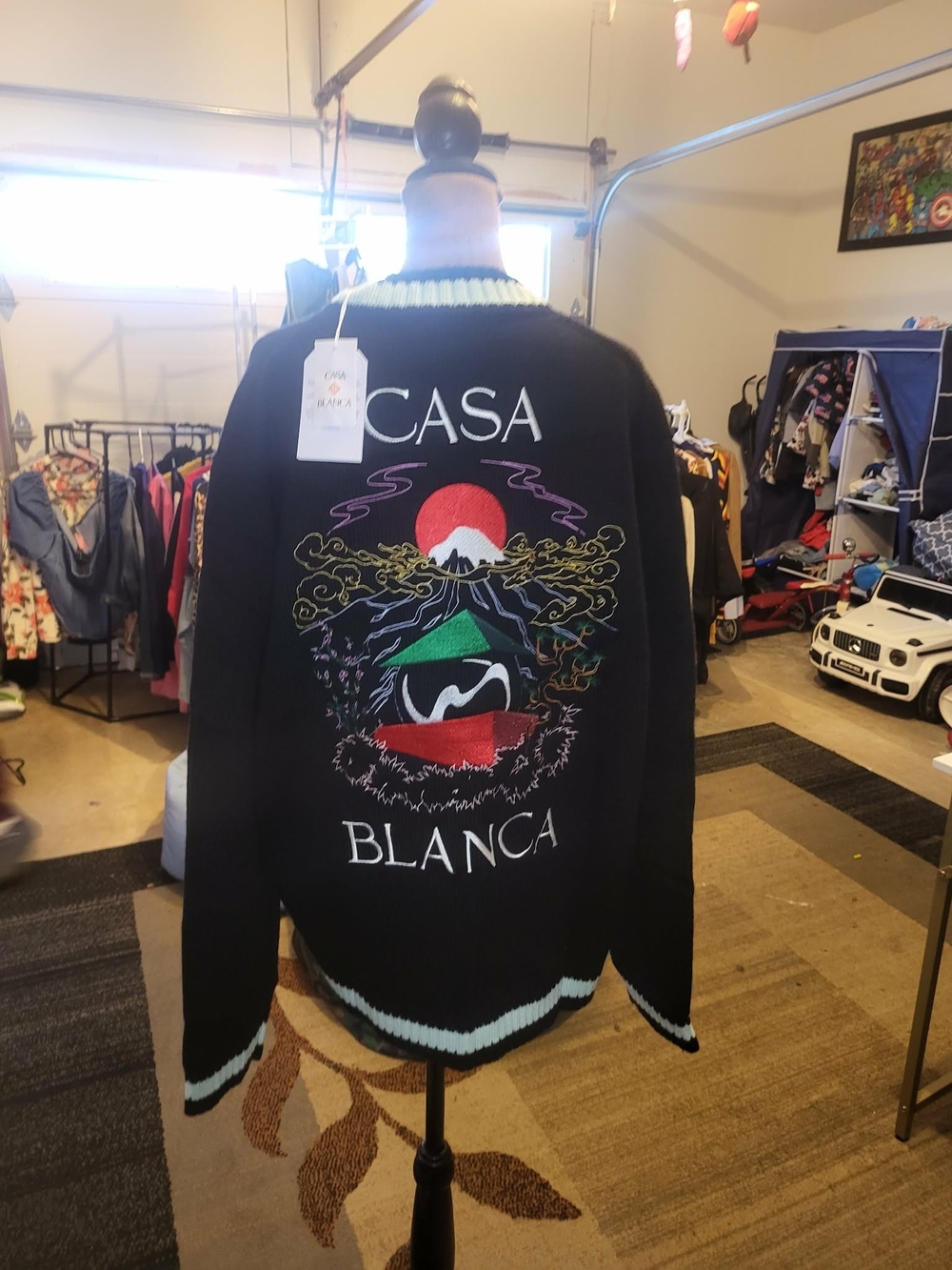 Casablanca Black "Casa Mountain Temple" Embroidered Wool Cashmere Cardigan